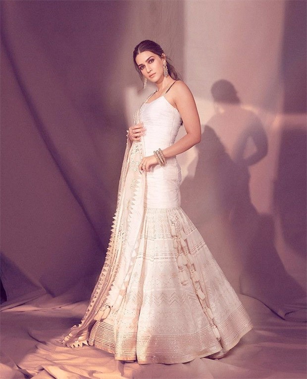 Kriti Sanon looks resplendent in a white gold creation for the promotions of Hum Do Humaare Do