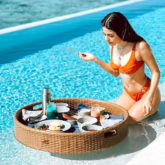 Alaya F enjoys floating breakfast in the pool in orange bikini in Maldives 