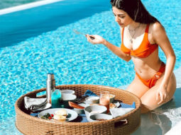 Alaya F enjoys floating breakfast in the pool in orange bikini in Maldives 