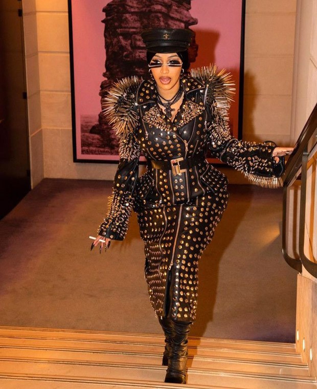 Cardi B blinds us with bright gold at the Paris Fashion Week