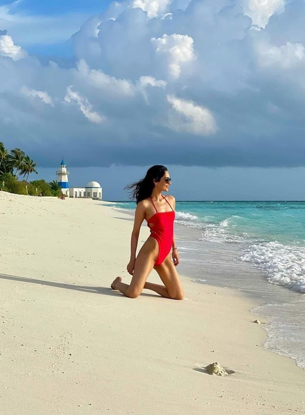 Manushi Chhillar reminds us of Baywatch in a sultry red monokini worth Rs. 7,400