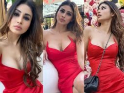 Mouni Roy looks fiery in strapless red dress with thigh-high slit as she celebrates Halloween in Dubai