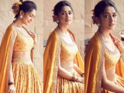 Mrunal Thakur celebrates Dhanteras in mustard bandhani lehenga worth Rs. 55,000 by Punit Balana
