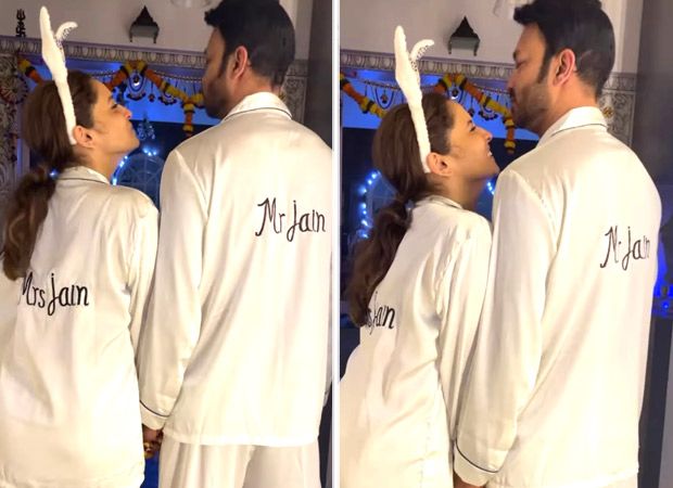 Ankita Lokhande gets a peck from husband Vicky Jain as they dress up in matching 'Mr and Mrs. Jain' pajamas
