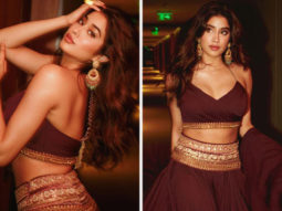 Janhvi Kapoor is epitome of grace in Tarun Tahiliani halter-neck blouse and wine colour lehenga