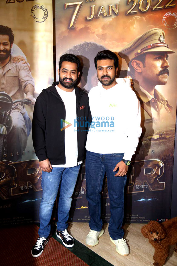 photos jr ntr ram charan and s s rajamouli snapped during the promotions of rrr in andheri 2