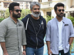 Spotted: Ram Charan, Jr. NTR and SS Rajamouli promoting RRR