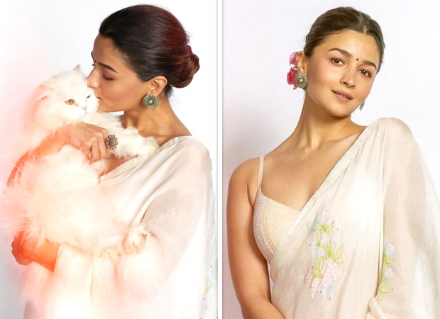 Alia Bhatt mesmerises in white saree for Gangubai Kathiawadi promotions, poses with her cat Edward Alia Bhatt mesmerises in white saree for Gangubai Kathiawadi promotions, poses with her cat Edward