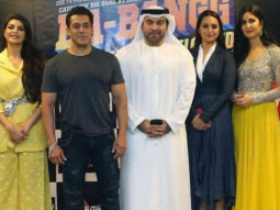 Salman Khan poses with Dr Bu Abdullah, Katrina Kaif, Sonakshi Sinha & Jacqueline Fernandez during Da-Bangg Tour in Dubai
