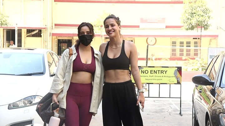Spotted: Neha Sharma and Aisha Sharma outside gym at Bandra