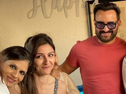 Saif Ali Khan, Soha Ali Khan, Saba Pataudi pose for a picture at Jeh Ali Khan’’s first birthday party; fans call them “Tiger cubs”