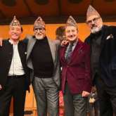 Amitabh Bachchan strikes a pose with Uunchai stars Anupam Kher, Boman Irani and Danny Dengzonpa 
