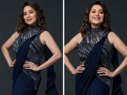 Madhuri Dixit looks ethereal in shimmery blue ruffled saree and halter-neck blouse worth Rs. 1.1 lakh by Gaurav Gupta