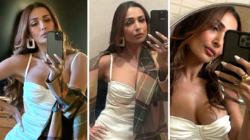 Malaika Arora is vision in pearl white strappy corset style thigh-high slit dress