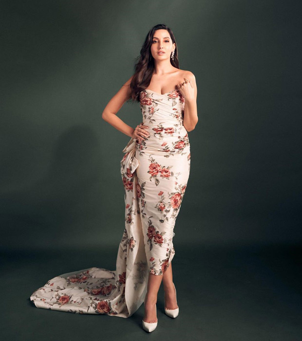 Nora Fatehi whisks you away in pristine Rs. 3 lakh strapless floral dress with dramatic long bow for Hunarbaaz