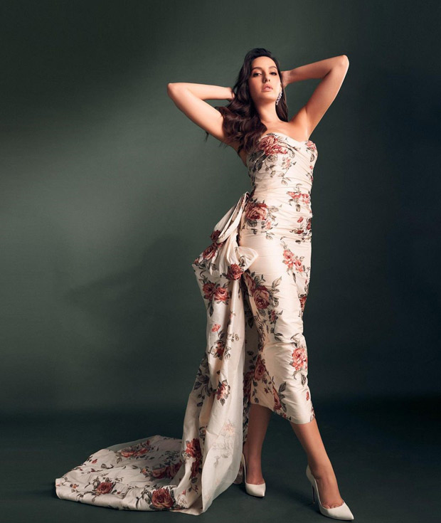 Nora Fatehi whisks you away in pristine Rs. 3 lakh strapless floral dress with dramatic long bow for Hunarbaaz