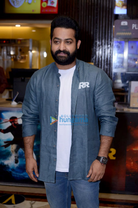 photos alia bhatt ram charan jr ntr and s s rajamouli snapped during their upcoming film rrr promotions at pvr plaza in new delhi 4