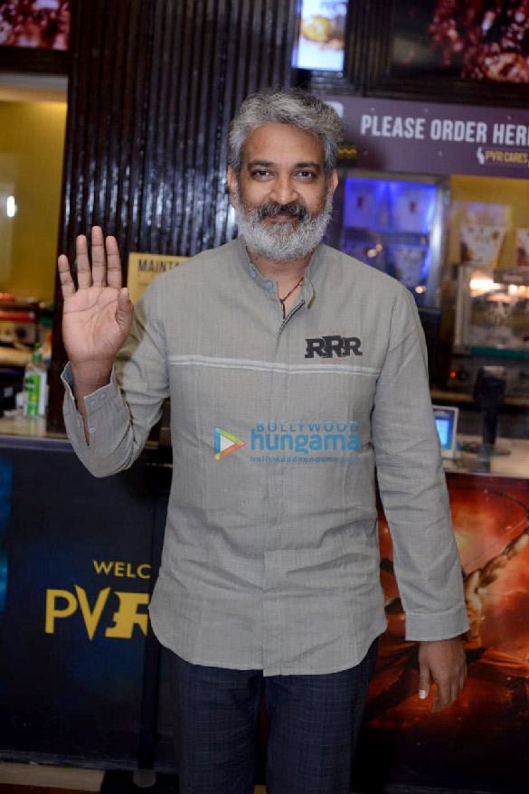 photos alia bhatt ram charan jr ntr and s s rajamouli snapped during their upcoming film rrr promotions at pvr plaza in new delhi 5