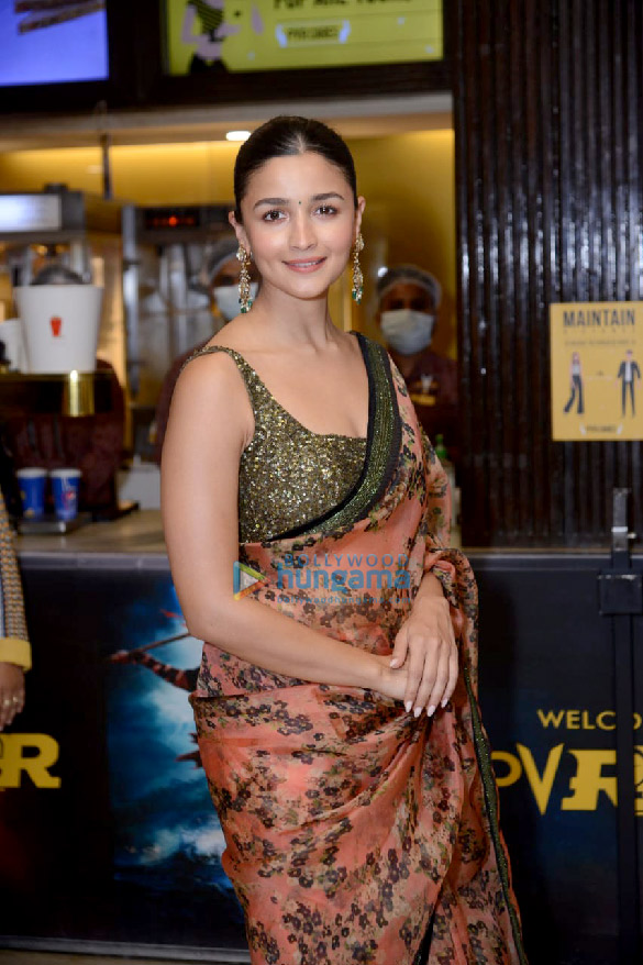 photos alia bhatt ram charan jr ntr and s s rajamouli snapped during their upcoming film rrr promotions at pvr plaza in new delhi 6