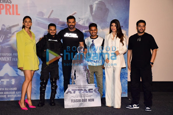 photos john abraham rakul preet singh and jacqueline fernandez strike a pose at the trailer launch of attack 1 1
