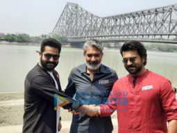Photos: RRR actors Ram Charan and Jr NTR along with director SS Rajamouli visit the Howrah Bridge in West Bengal