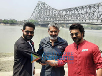 Photos: RRR actors Ram Charan and Jr NTR along with director SS Rajamouli visit the Howrah Bridge in West Bengal