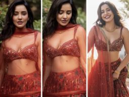 Neha Sharma’s contemporary cherry red floral printed lehenga set worth Rs. 39,200 is perfect for spring weddings
