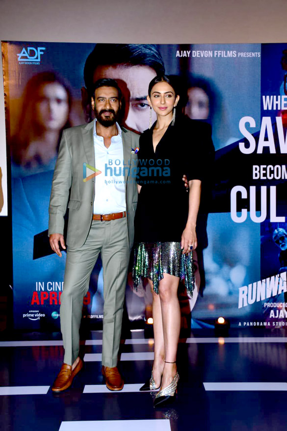 Photos: Ajay Devgn and Rakul Preet Singh at the second trailer launch of Runway 34 in Delhi