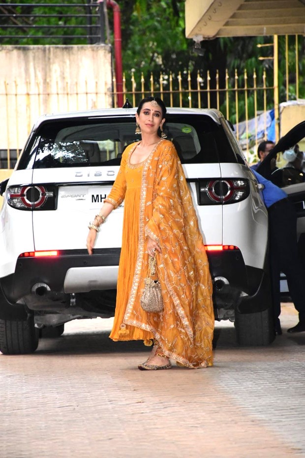 Ranbir Kapoor-Alia Bhatt Wedding: Karisma Kapoor looks resplendent in a mustard anarkali worth Rs. 65,000 by Punit Balan at mehendi ceremony