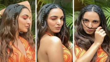 Kiara Advani looks cute as a button in orange halter neck dress and baby braids for Bhool Bhulaiyaa 2 promotions