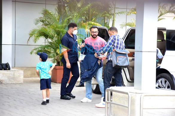 photos saif ali khan taimur ali khan and jay shewakramani snapped at the kalina airport leaving for the sets of the film the devot