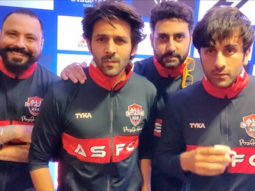 Ranbir Kapoor and Abhishek Bachchan pull Kartik Aaryan’s leg as he promotes Bhool Bhulaiyaa 2 at All Stars Football Club match in Dubai