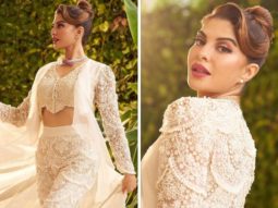 Jacqueline Fernandez is a vision to behold in ivory pearl drop embroidered jacket worth Rs.1,10,000 for Vikrant Rona trailer launch event