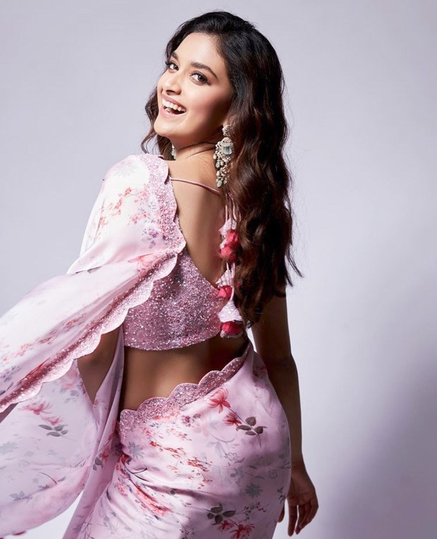 Keerthy Suresh is a picture of elegance in in pastel pink floral saree worth Rs.18,890 in her latest photo-shoo Keerthy Suresh is a picture of elegance in in pastel pink floral saree worth Rs.18,890 in her latest photo-shoo