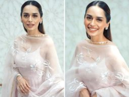 Manushi Chillar looks elegant in pink hand painted pink kurta set as she decks up for Samrat Prithiviraj promotions