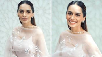Manushi Chillar looks elegant in pink hand painted pink kurta set as she decks up for Samrat Prithiviraj promotions