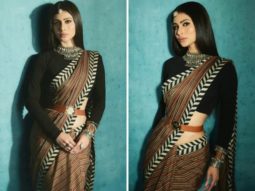 Mouni Roy is elegance personified as she flaunts her chevron print JJ Valaya sari in her latest photo-shoot
