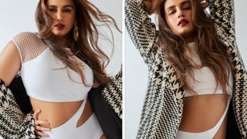 Huma Qureshi begins her birthday month with extremely stylish photos wearing a white cut out swimsuit and a monochrome overcoat