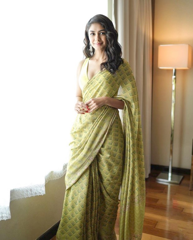 Mrunal Thakur is elegance personified in Anita Dongre’s lime green printed saree worth Rs. 16K 