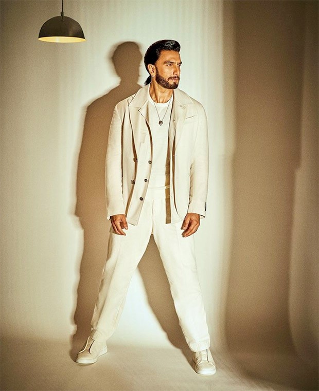 Ranveer Singh ups casual quotient in white T-shirt, blazer and pants Ranveer Singh ups casual quotient in white T-shirt, blazer and pants