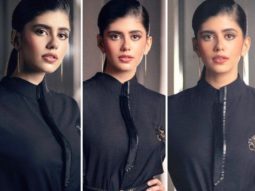 Sanjana Sanghi ups glam quotient in a sexy high-slit velvet skirt and a black men’s shirt