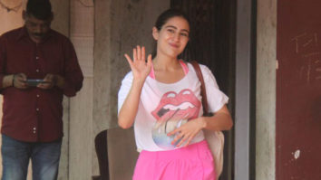Sara ali Khan poses for paps in pink gym shorts