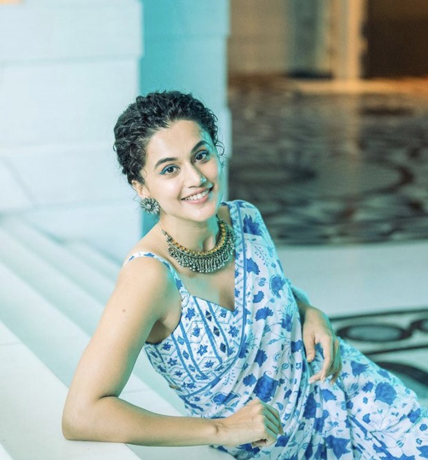 Taapsee Pannu is giving us major saree goals in blue georgette printed saree worth Rs. 9,800 for Shabash Mitthu promotions Taapsee Pannu is giving us major saree goals in blue georgette printed saree worth Rs. 9,800 for Shabash Mitthu promotions