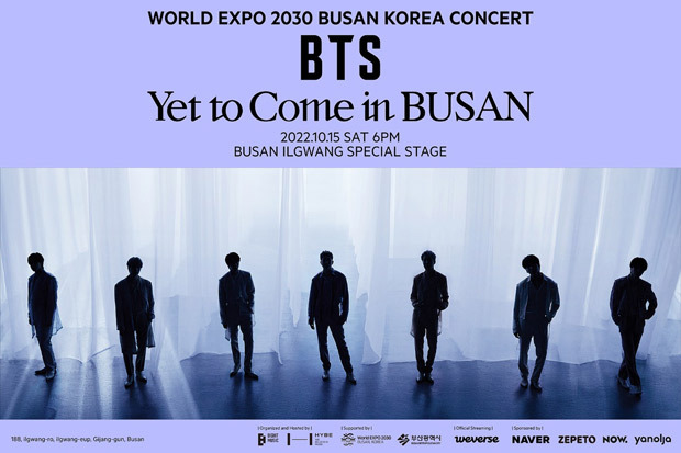 BTS to hold global concert to bring the World Expo 2030 to Busan on October 15; 100,000 people are expected to attend
