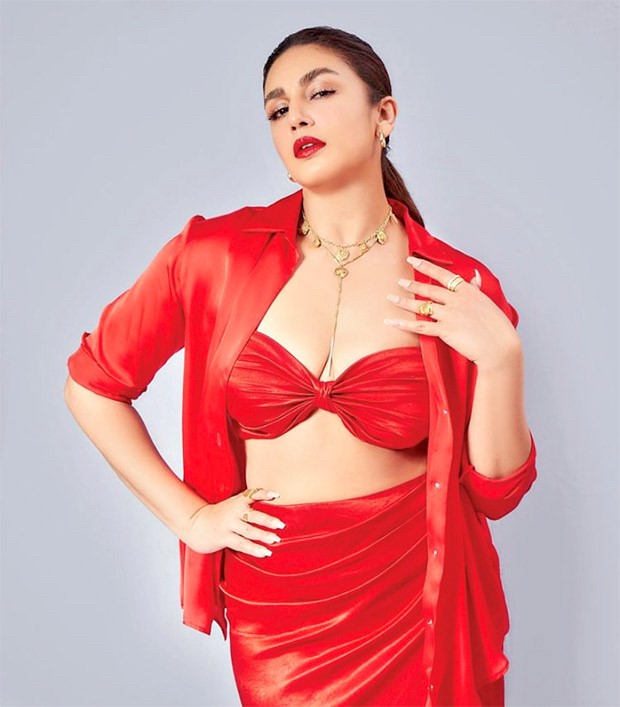 Huma Qureshi radiates hotness in a red skirt and bandeau top as she attends the press event for her movie Monica, Oh My Darling