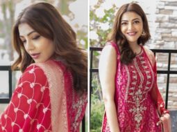 Kajal Aggarwal looks resplendent in a red Benarasi sharara set worth Rs. 1,20,000