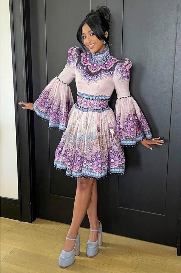 Never Have I Ever star Maitreyi Ramakrishnan displays floral magic in Zimmermann’s purple dress on Tonight Show starring Jimmy Fallon