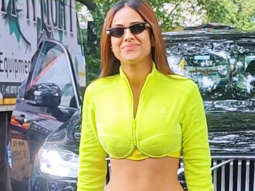 Nia Sharma poses for paps in neon sports wear