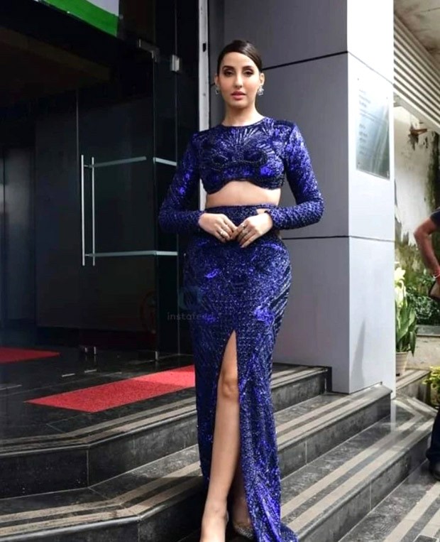 Nora Fatehi dazzles in purple fish-cut body-con dress as she shoots for Jhalak Dikhla Jaa season 10