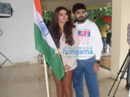 Photos: Rakhi Sawant and Adil Khan pose together with tricolour flag after a shoot